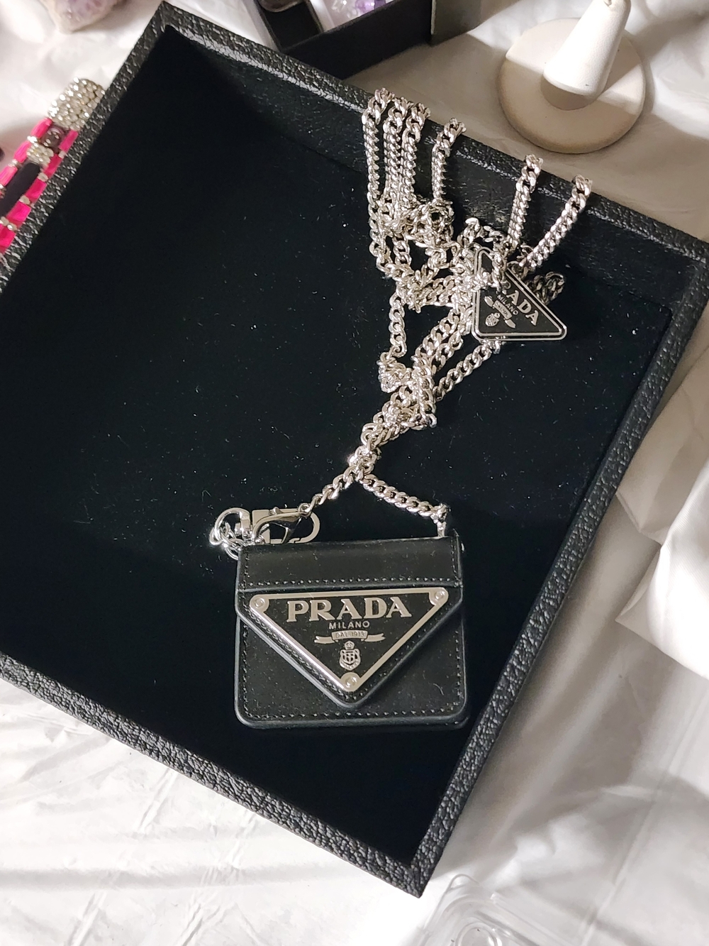 Prada Black Mini Logo Necklace Bag Charm
